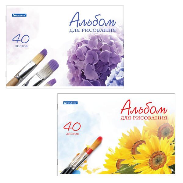 Альбом д/рис. А4 40л., скоба, обложка картон, BRAUBERG, 200х283мм, Цветы (2вида), 102851