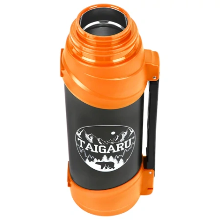 Термос классический, нержавеющая сталь, 2 л, оранжево-серый, 2 кружки, ручка + ремешок, TAIGARU (ТАЙГАРУ), 608817 - МСК «Форвард»