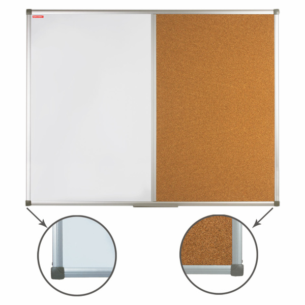 Доска комбинированная: магнитно-маркерная, пробковая для объявлений  90х120см,РОССИЯ,BRAUBERG,236865