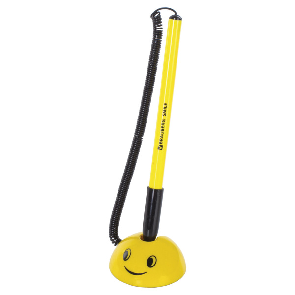 Ручка шариковая настольная BRAUBERG SMILE, СИНЯЯ, корпус желтый, узел 0,7мм, линия 0,35мм, 143376
