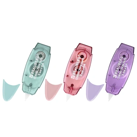 Корректирующая лента BRAUBERG PASTEL, 5 мм х 6 м, ВЫГОДНАЯ УПАКОВКА 3 штуки в блистере, 272658 - МСК «Форвард»