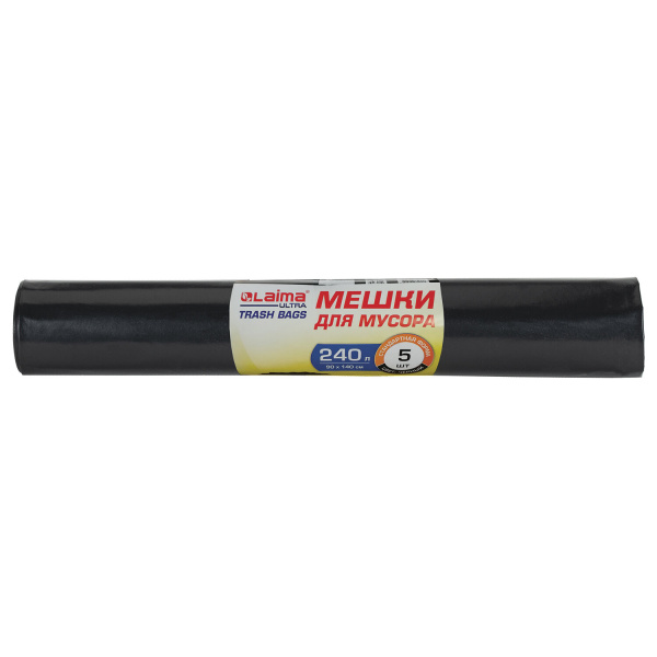 Мешки для мусора LAIMA ULTRA 240л черные рулон 5 шт сверхпрочные, ПСД 120 мкм, 90х140см, 607698