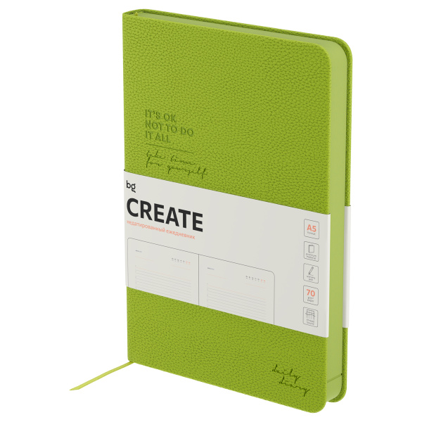 Ежедневник недатированный, А5, 136л., твердый переплет, кожзам, BG "Create. Lime", лаймовый, цветной срез DuA5_61244 369886
