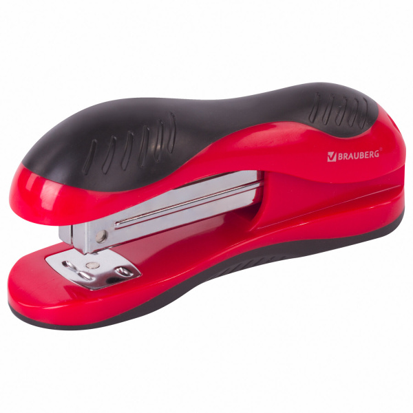 Степлер №24/6, 26/6 BRAUBERG "JET", до 25 листов, эргономичный, красно-черный, 229688
