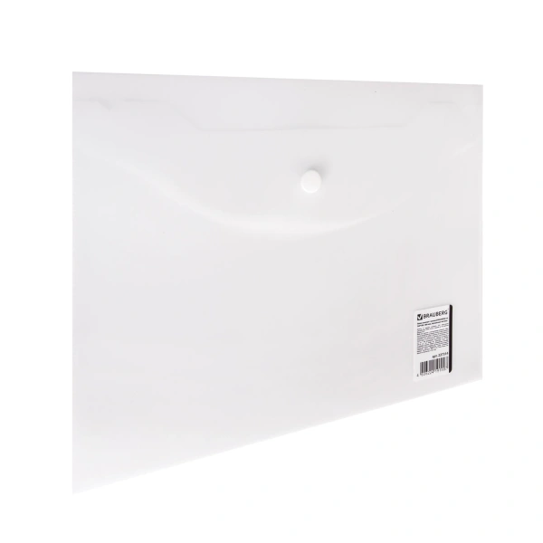 Папка-конверт с кнопкой МАЛОГО ФОРМАТА (240х190 мм), А5, матовая прозрач, 0,18 мм, BRAUBERG, 227314