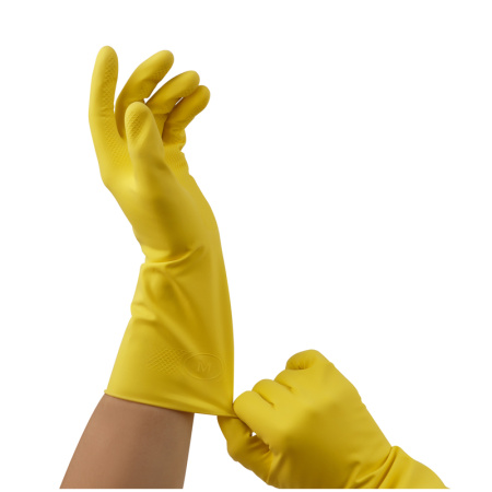 Перчатки резиновые хозяйственные OfficeClean ПРЕМИУМ, многоразовые, хлопчатобумажное напыление, супер плотные, р.L, желтые, пакет с европодвесом 337385 - МСК «Форвард»
