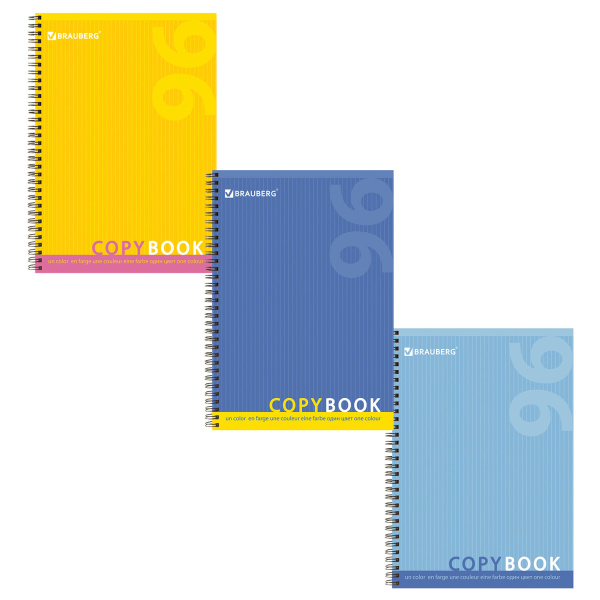 Тетрадь А4 96л. BRAUBERG гребень, клетка, обложка картон, ОДИН ЦВЕТ, 401882