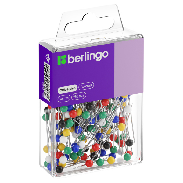 Булавки офисные Berlingo, 28мм, 250шт., пластик. коробка, европодвес DBs_28180 143860 - МСК «Форвард»