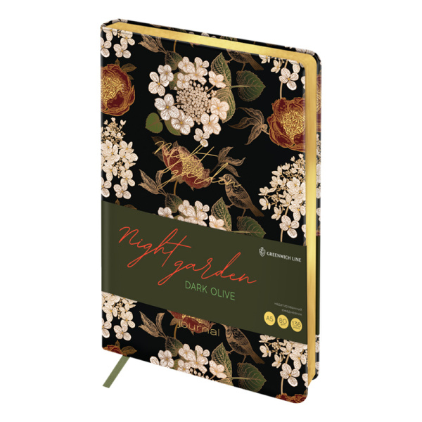 Ежедневник недатированный, А5, 136л., кожзам, Greenwich Line "Night garden. Dark olive", тон. блок ENA5_44975 342851 - МСК «Форвард»