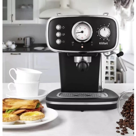 Кофеварка рожковая KITFORT КТ-736, 1100 Вт, объем 1,2 л, 15 бар, ручной капучинатор, черная 458166 - МСК «Форвард»