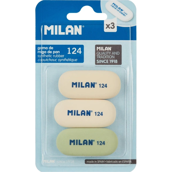 Ластик Milan 124 овальный НАБОР 3шт 49x23x9 из синтетического каучука блистер BMM9203 973165