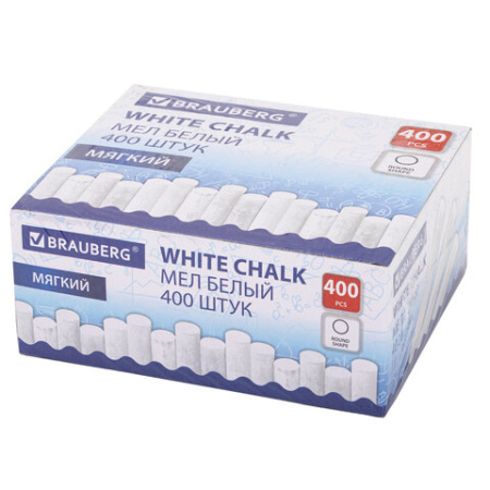 Мел белый круглый мягкий, 400 штук, BRAUBERG, картонная упаковка, 272770 - МСК «Форвард»