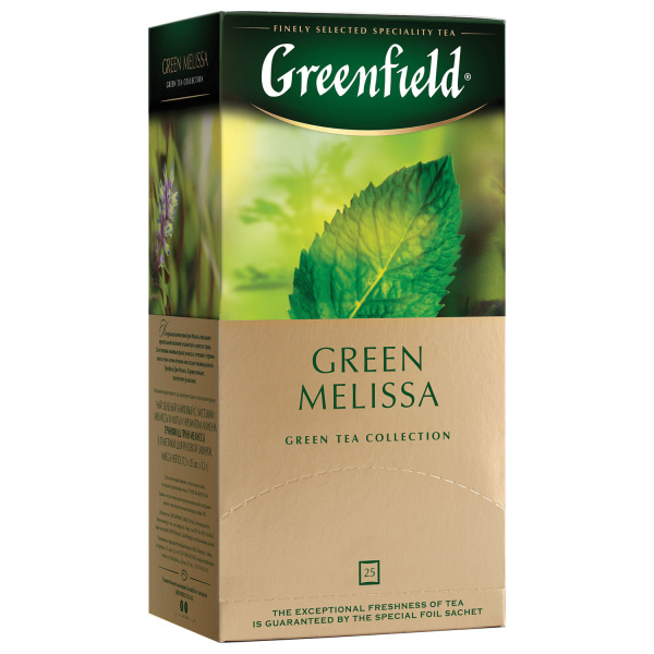 Чай GREENFIELD "Green Melissa" зеленый с мятой и мелиссой, 25 пакетиков в конвертах по 1,5г, 620064