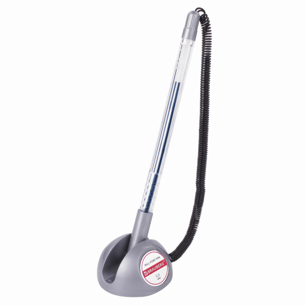 Ручка шариковая настольная BRAUBERG Counter Pen, СИНЯЯ, пружинка, корпус серебристый, 0,5мм, 143258