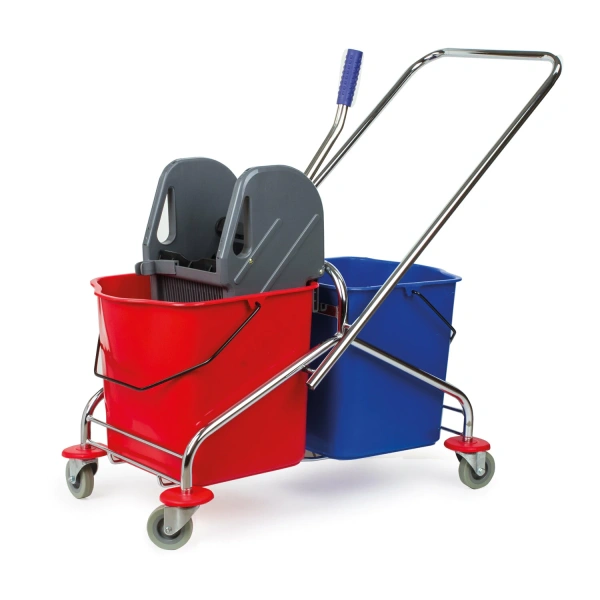 Тележка уборочная BRABIX, 2-съемных ведра 25л, мех.отжим, метал.каркас,  601499
