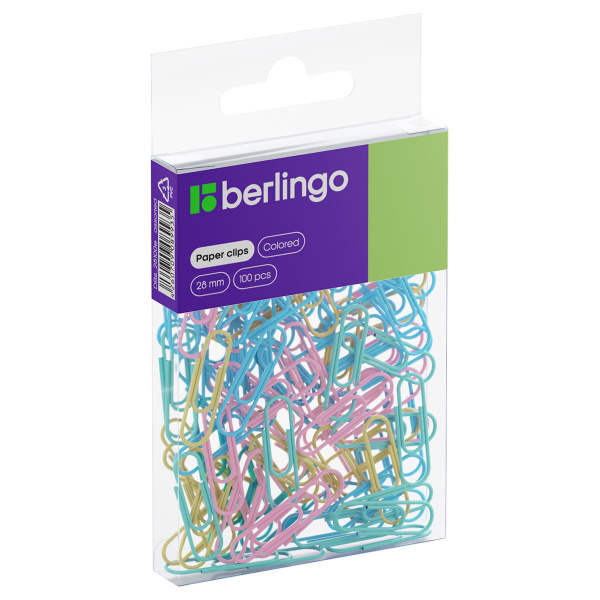 Скрепки 28мм, Berlingo, 100шт., цветные, ПВХ упак., европодвес, ассорти пастель DBs_28100e 330189 - МСК «Форвард»