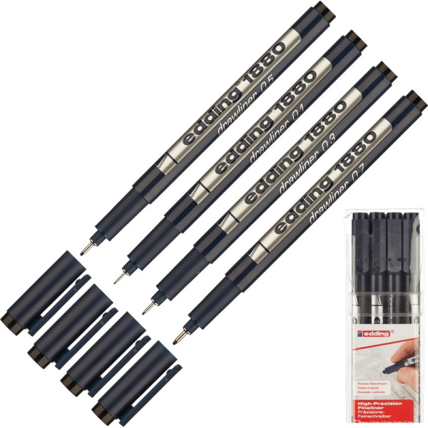 Ручки капилярные (Линер) НАБОР EDDING E-1880/4S (0.25,0.35,0.5,0.7)  4 шт черные для черчения 43841 - МСК «Форвард»