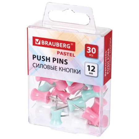 Силовые кнопки-гвоздики BRAUBERG PASTEL, пастельные цвета, 30 штук, 12 мм, 272756 - МСК «Форвард»