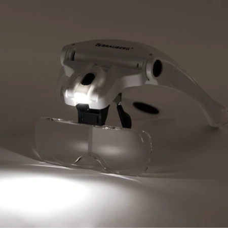 Лупа налобная с LED-ПОДСВЕТКОЙ, 5 сменных линз 95х33 мм, увеличение 1,0 - 3,5, BRAUBERG, 455929 - МСК «Форвард»