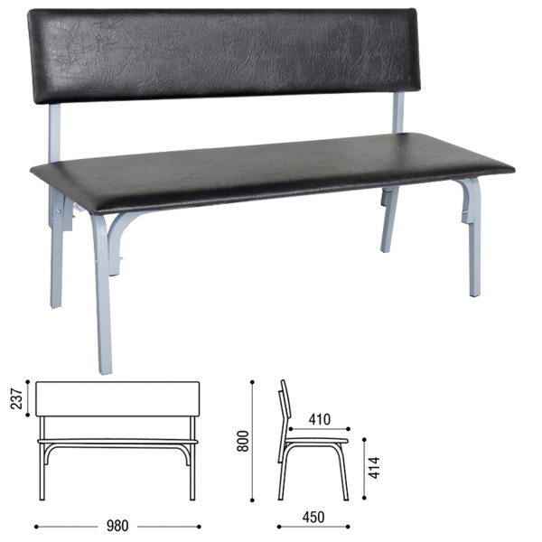 Банкетка со спинкой "Астрид" (ш1200*г450*в800), серый каркас, кожзам черный, БМ9 К-01, 531259