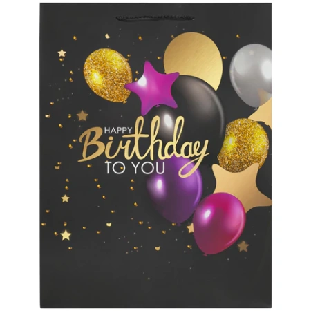 Пакет подарочный 33x13x45 см, ЗОЛОТАЯ СКАЗКА "Happy Birthday", фольга, черный, КОМПЛЕКТ 12ШТ 608240 - МСК «Форвард»