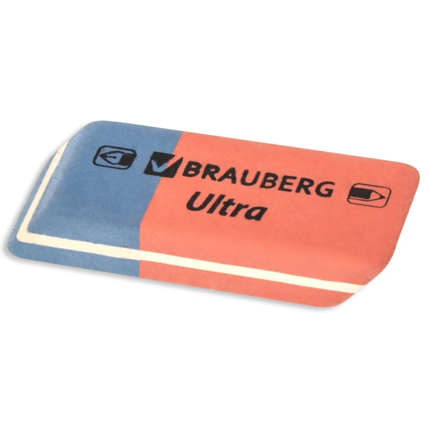 Ластик BRAUBERG "Ultra", 41х14х8мм, красно-синий, натуральный каучук, 228708