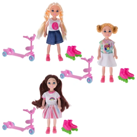 КУКЛА "Alisa Little Love", НАБОР, с самокатом и роликами, КОМПЛЕКТ 6ШТ 14,4 см, АССОРТИ, 3 вида, 1TOY 666149 - МСК «Форвард»