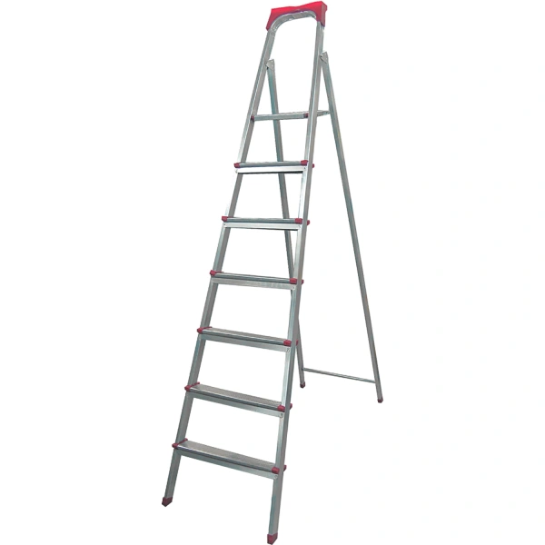 Стремянка стальная 7 ступеней, верхняя площадка 1,55м, до 150 кг, облегченная, вес 8,74кг, UFUK, 507 600113