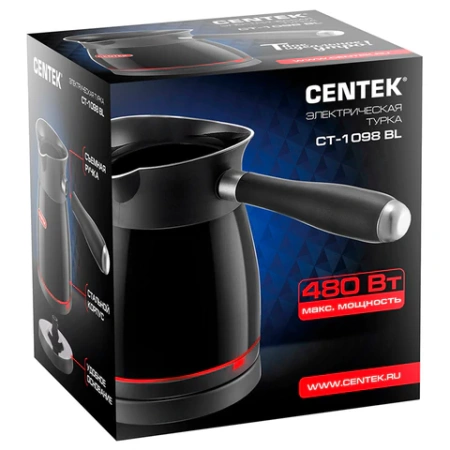 Турка электрическая CENTEK CT-1098, 0,5 л, 480 Вт, механическое управление, стальная, черная, CT-1098 SS 457626 - МСК «Форвард»