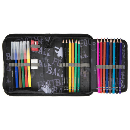 Пенал BRAUBERG с наполнением, 1 отделение, 1 откидная планка, 24 предмета, 21х14 см, "Fireball", 270723 - МСК «Форвард»