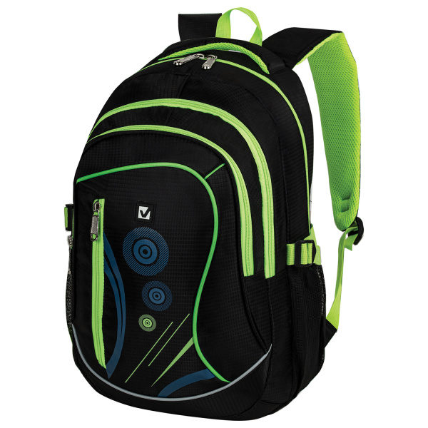 Рюкзак BRAUBERG HIGH SCHOOL универсальный, 3 отделения, Неон, черный/салатовый, 46х31х18 см, 225520