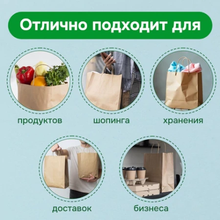 Крафт-пакет бумажный 22х12х25 см, КОМПЛЕКТ 50 шт., крученые ручки, плотность 90 г/м2, LAIMA ECO CRAFT, 609684 - МСК «Форвард»