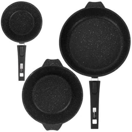 Набор посуды (сковорода 26 см, кастрюля 5 л, ковш 1,7 л, 2 съемных ручки, 2 крышки), МЕЧТА "Гранит Black", 001802 700722 - МСК «Форвард»