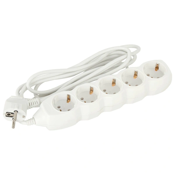 Удлинитель сетевой SONNEN U-153G, 5 розеток, c заземлением, 10А, длина 3 м, белый, 511436