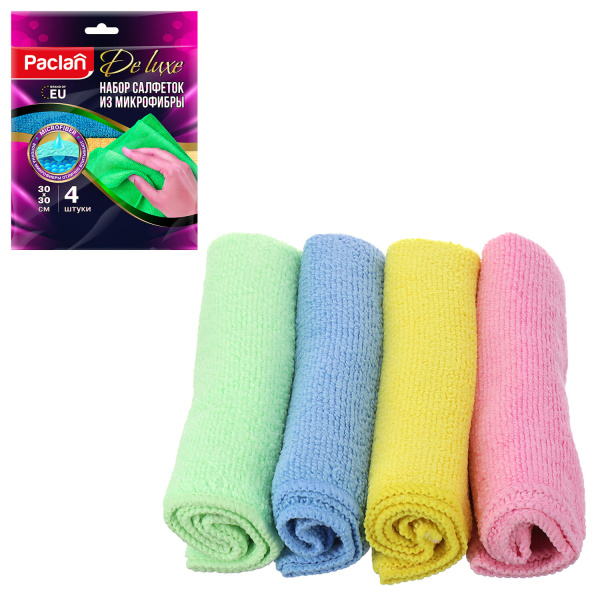 Салфетки из МИКРОФИБРЫ универсальные 30×30 см, КОМПЛЕКТ 4 шт., Practi Microfiber, 240 г/м2, PACLAN, 74825 604095