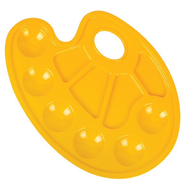 Палитра для рисования ЮНЛАНДИЯ желтая, овальная, 6 ячеек для красок и 4 для смешив,европодвес,227807