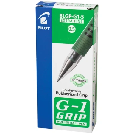 Ручка гелевая с грипом PILOT "G-1 Grip", ЗЕЛЕНАЯ, корпус прозрачный, узел 0,5 мм, линия письма 0,3 мм, BLGP-G1-5 G 141843 - МСК «Форвард»