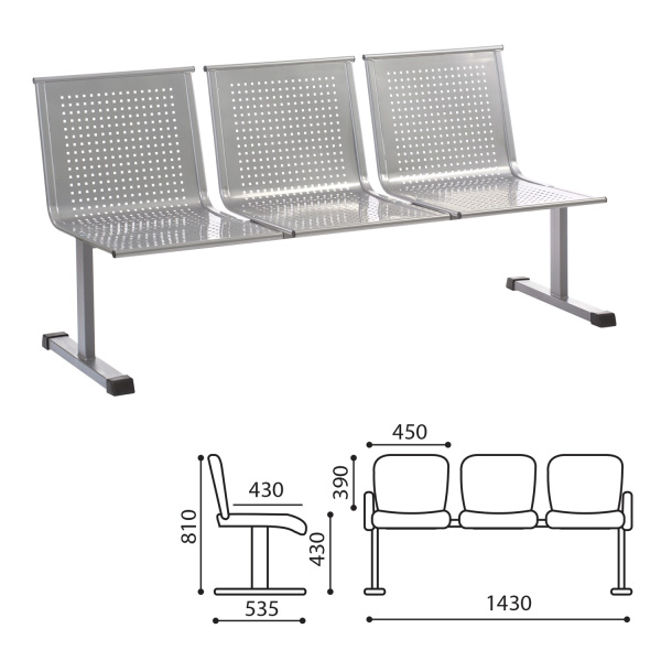 Кресло для посетителей трехсекционное "Стайл", цвет серебристый 980557