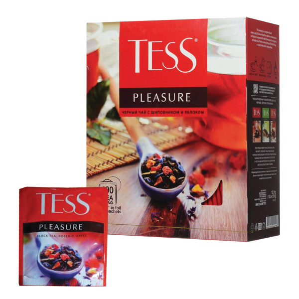 Чай TESS "Pleasure" черный с шиповником, яблоком, лимонным сорго, 100 пак. в конвертах по 1,5г,09198 621034