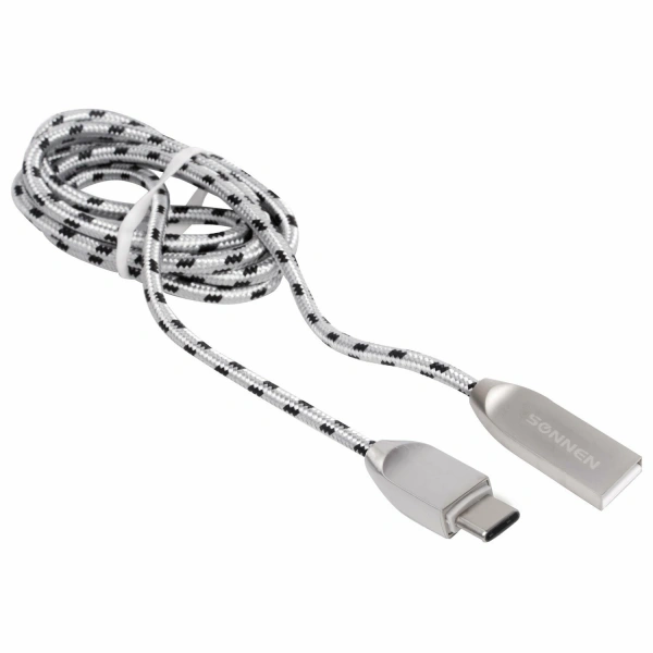 Кабель USB 2.0-Type-C, 1м, SONNEN Premium, медь, передача данных и быстрая зарядка, 513127