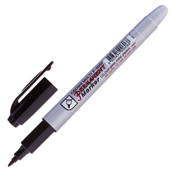 Маркер перманентный CROWN "Multi Marker Super Slim", ЧЕРНЫЙ, тонкий, 1мм, P-505F 151548