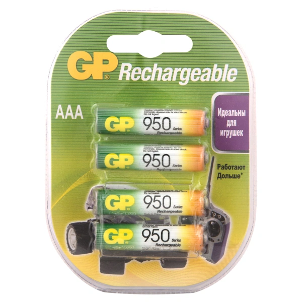 Батарейки аккумуляторные Ni-Mh мизинчиковые КОМПЛЕКТ 4 шт AAA (HR03) 950 mAh, GP, 95AAAHC-2DECRC4 450442