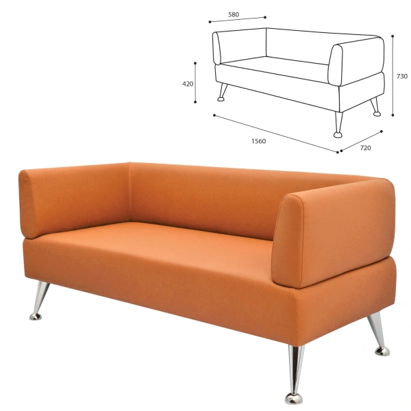 Диван мягкий трехместный "Норд", V-700 (ш1560*г720*в730мм), c подлокотниками, экокожа, оранжевый 531911