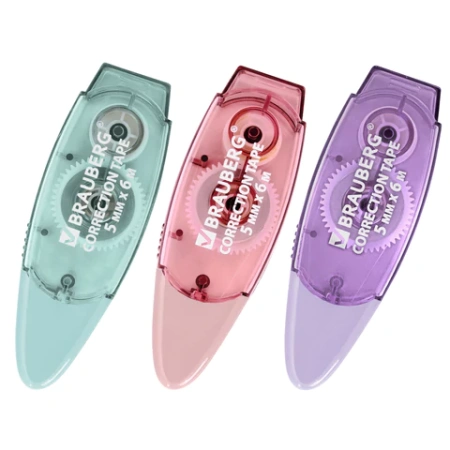 Корректирующая лента BRAUBERG PASTEL, 5 мм х 6 м, ВЫГОДНАЯ УПАКОВКА 3 штуки в блистере, 272658 - МСК «Форвард»