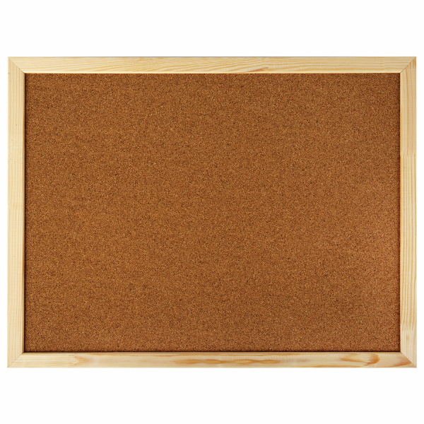 Доска пробковая для объявлений 45х60см, деревянная рамка, ГАРАНТИЯ 10 лет, Россия,BRAUBERG,236859