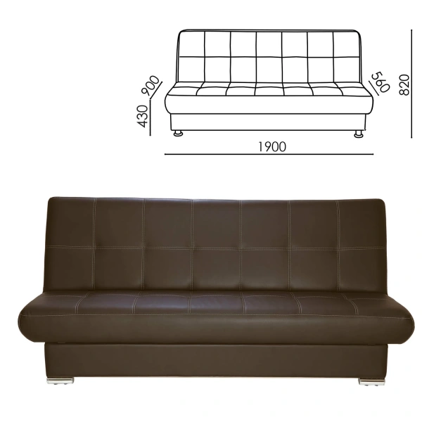 Диван мягкий раскладной "Модесто" (ш1900*г900*в820), экокожа, коричневый, 531597
