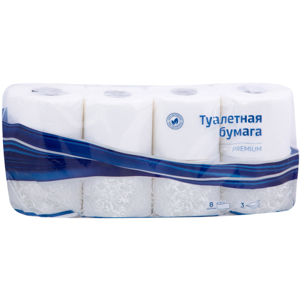 Бумага туалетная OfficeClean "Premium" 3-слойная, 8шт., тиснение, белая 279674