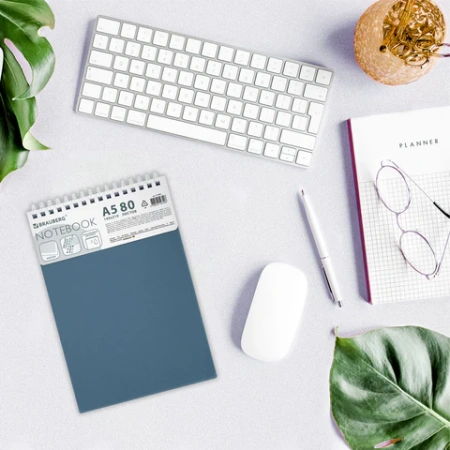 Блокнот А5, 80 л., силиконовый гребень, обложка пластик, клетка, BRAUBERG, синий, 117561 - МСК «Форвард»