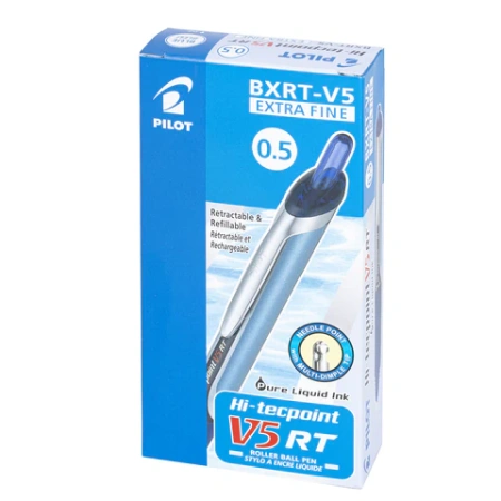 Ручка-роллер автоматическая с грипом PILOT "Hi-Tecpoint V5 RT", СИНЯЯ, игольчатый узел 0,5 мм, линия письма 0,25 мм, BXRT-V5 L 141833 - МСК «Форвард»