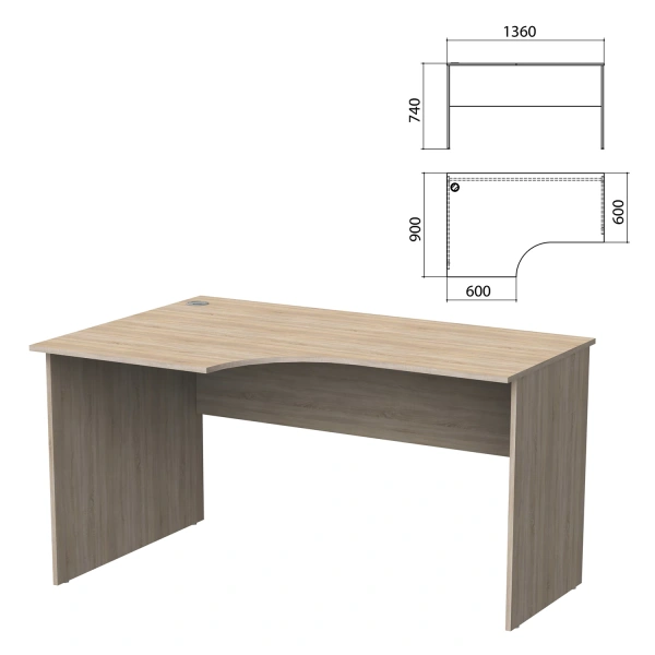 Стол письменный эргоном."Бюджет" (ш1360*г900*в740 мм), левый, дуб сонома 091, 402662,  641835